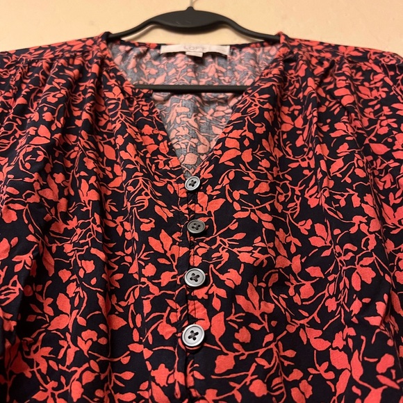 LOFT Petites Black & Burnt Sienna Leaf Print Mini Dress/Tunic Top - Picture 4 of 15